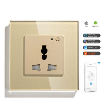 China Asia Standard Smart Home Tempered Gold Wall Socket 13a Crystal Glass Panel Wall Socket Eu Residential/Multipurpose for sale