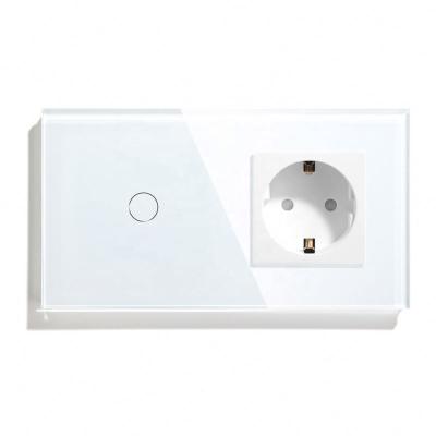 China High Quality Glass Screen Touch Panel 157mm Touch Light Wifi Switch Eu Wall Switch Smart Home Socket SUM for sale