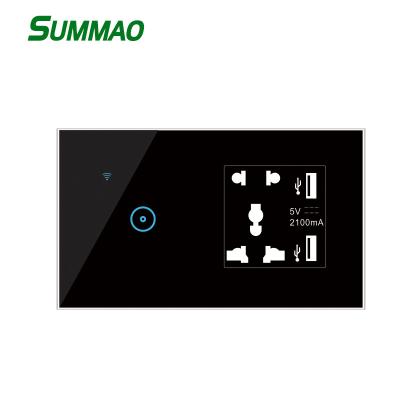 China Tempered Glass Panel Universal Alexa Google Multifunction 1Gang Wall Touch Switch Electrical Outlet with USB WiFi Smart Switch with USB for sale