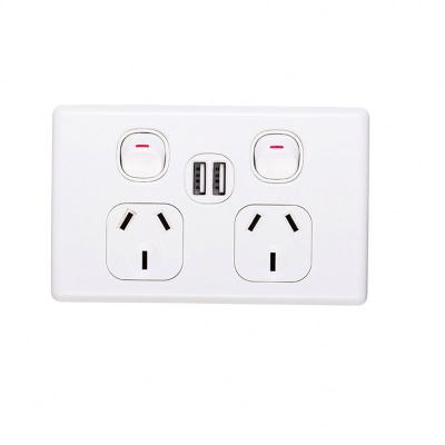 China Standard Polycarbonate AU 250V 10A Double Socket With Dual 4.2A Type A USB Ports for sale