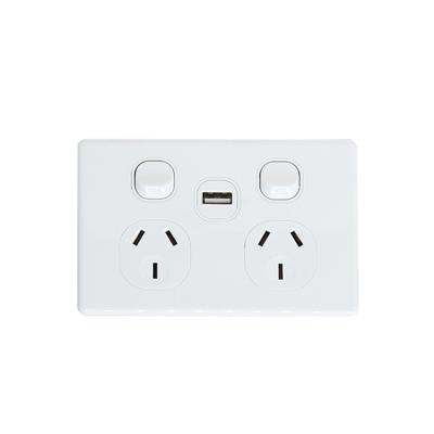 China Residential / General Purpose Double Classic Power Outlet 250V 10A And 1* 2.1 A USB Outlet With SAA Certificate for sale