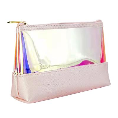 China Waterproof Ready to Ship TPU Holographic Cosmetic Bag Women Travel Waterproof Makeup Bag Toiletry Carry Bag with Pink Color PU for sale