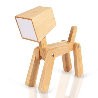 China Aicco Modern Adjustable Dog Shaped Modern Wooden Touch Control Battery LED Table Lamp For Kids Reading Bedside for sale