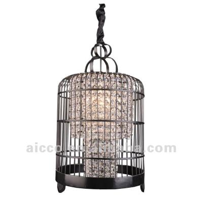 China New Unique Art Modern Outdoor Waterproof Black LED Birdcage With Ceiling Crystal Pendant Chandelier for sale