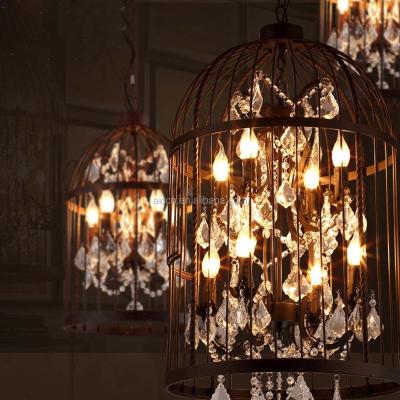 China METAL WITH VINTAGE CRYSTAL PENDANT LIGHT Industrial Pendant Light Birdcage with Crystal Chandelier Loft Decorative Hanging Pendant Light for sale