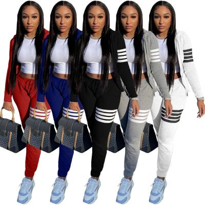 China Anti-pilling Autumn Hooded Sportwear Two Piece 2021 Set Women Clothing Solid Color Zipper Long Sleeve 2 Piece Pants Set For Ladies for sale