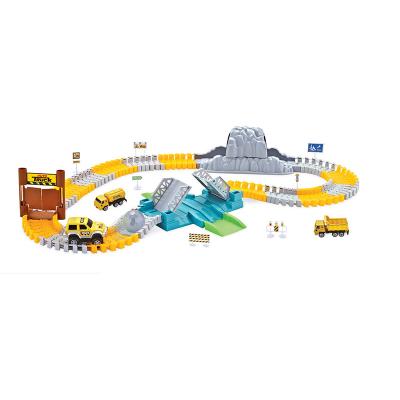 China DIY Eco-friendly Material Assembly Electric Transport Truck Track Toys Kids Rail Car Orbit Toys Emulation Plastic Construction Truck Rail Toy Set for sale