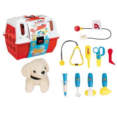 China DIY Pretend Play Plush Pet Vet Set Toys Best Selling Role Play Pet Care Cage Set Plush Veterinary Dog Set With Doctor Play Toys for sale