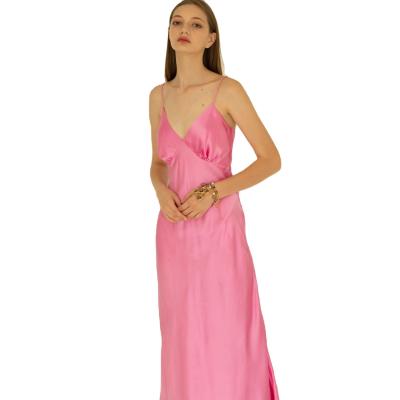 China High Quality 100% Silk Dress Luxury Backless Solid Color Sexy Slip Dress for sale