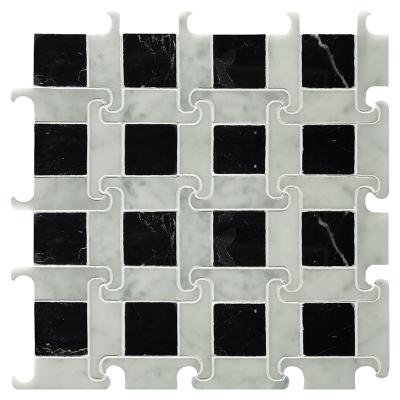 China Black and White Wall Art Marble Slabs Jet Stone Luxury Europe Style Irregular Water Flooring for sale