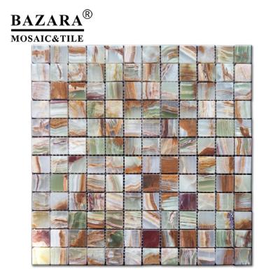 China Factory supply parquet natural onyx mosaic wall stone slab for sale