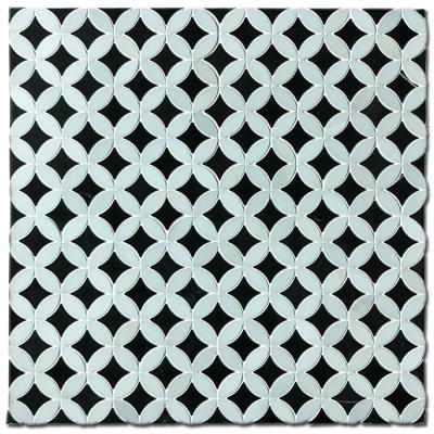 China Black and white stone parquet mosaic with irregular flower pattern for sale