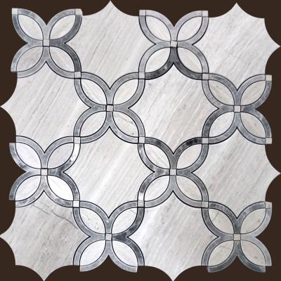 China Wooden Parquet Gray Stone Mosaic Slab With Irregular Flower Pattern for sale