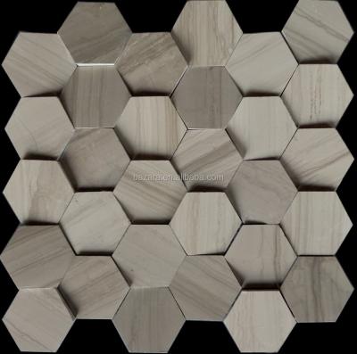 China Natural Stone Parquet Tiles Hexagon Gray Wood Finish Irregular Mosaic Tile for sale