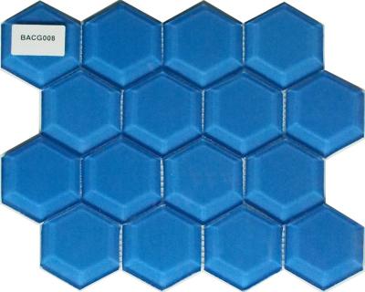 China Parquet Hexagon Sea Blue Glass Mosaic Luxury Water Cube Swimming Pool Mosaic for sale