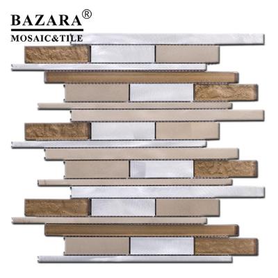 China China Long Strip Mosaic Foshan Bazara Aluminum Metal Mix Parquet Glass Mosaic for sale