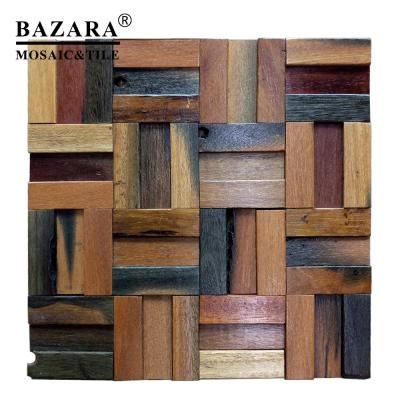 China Random Parquet Arrange Antimoth Wooden Strip Shape Mosaic Old Boat Wood Mosaic for sale