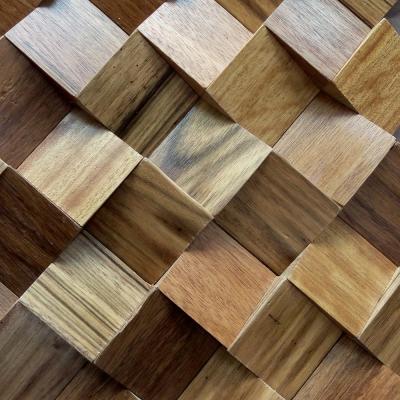 China Parquet Rubik's Cube looking new concept natural wooden texture mosaic slab antimoth mosaic for sale