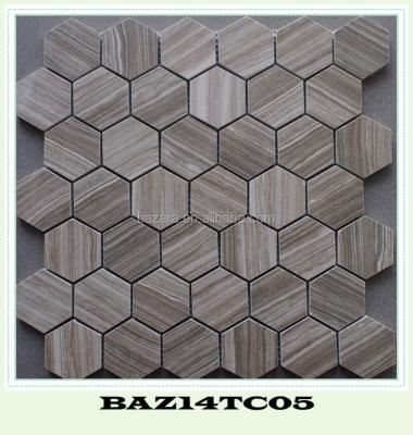 China Brown Wooden Hexagon Parquet Finish Ceramic Mosaic Slab for sale