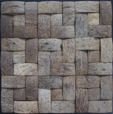 China Handmade Parquet Slab Semi Stripped Coconut Shell Mosaic Slab Restaurant Wall Slab for sale