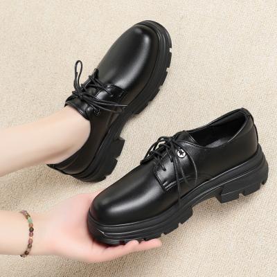 China Universal Quality Women's Round Loafers Lace Up Black Round Toe Chunky Platform Shoes For Women and Ladies for sale