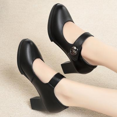 China Stylish Breathable Quality Office Women Pump Shoes Block Wedge Heels Slip On Elegant Ladies Shoes With Buckle Strap for sale