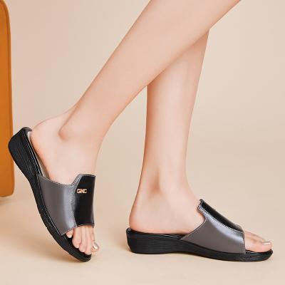 China New Arrival Waterproof Women Office Sandals Woman Leather Platform Wedges Summer Shoes Slippers For Women for sale