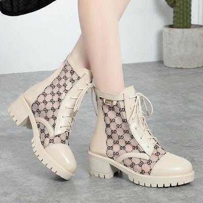 China 2022 New Arrival Summer Spring Fashion Breathable Mesh Hollow Out Women Leather Shoes Ladies Martin High Top Boots for sale