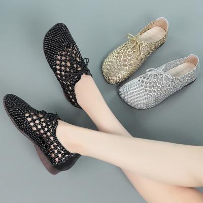 China Breathable Summer Breathable Shoes Weave Soft Ladies Flats To Lace Up Fashion Women's Pump Casual Shoes for sale