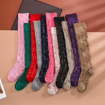 China 100% brand logo cotton socks women designer socks knee high knee high gg glitter breathable socks for sale