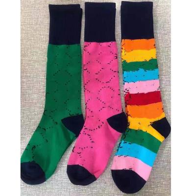 China Brand Logo Breathable Cotton Socks Women Fashion Crew Letter Knee High Socks 100% Cotton GG Glitter Socks for sale