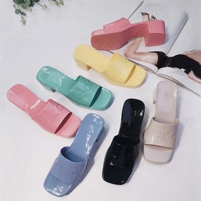 China Luxury Fashion Trend Sandals Women Shoes Jelly Sandal Fashion Women Outdoor Slipper PVC High Heel Slide Rubber Sandal for sale