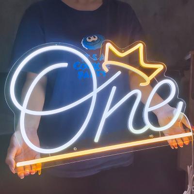 China Other LED Light Neon Sign Custom Number Neon Sign For Baby Birthday Party Wall Mount Sign Clear Acrylic Backboard And Stand Light for sale