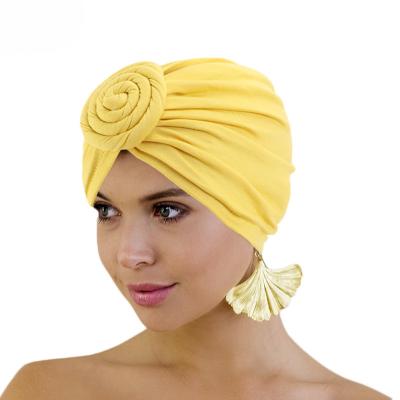 China Soft Comfortable Helicoidal Luxury Helical Head Decoration Polyester Cotton Woman Turban Wrapped Warm Hat for sale