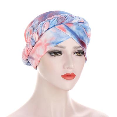 China New Head Wrap Tie Dyed Braid Knot Turban Hat Velvet Braided Muslim Headwear Turban For Women for sale