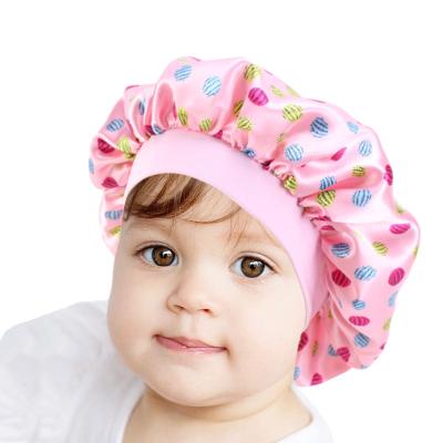 China Verified New Popular Children's Printed Satin Night Cap Stretch Kids Hair Hood Turban Hat for sale