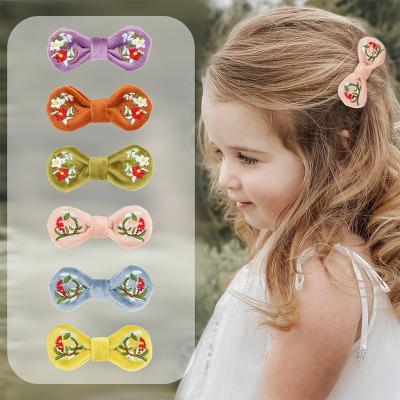 China Wholesale Fashion Kids Cute Velvet Embroidered Flower Hairpin Korean Girl Children Hairpin for sale