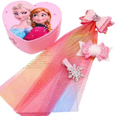 China Leather Children's Hair Accessories Bead Butterfly Hair Accessories Cartoon Gift Box Set Lovely Children Earring Headdress Hairpin for sale