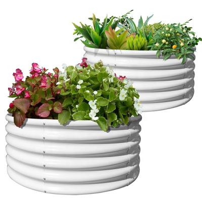 China Modern Supplies Galvanized Corrugated Green Planter Box Kits Steel Cover Metal Modular White Round Raised Garden Bed for sale