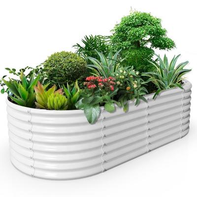 China CLASSIC Outdoor Metal Corrugated Steel Oval Planter Box Kits Oval White Galvanized Raised Garden Beds For Vegetables And Flowers for sale