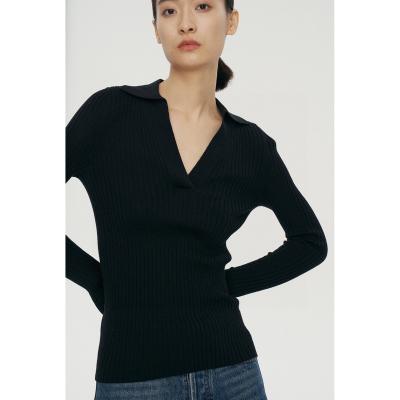 China Anti-pilling [ABC Showroom] Pandora Ribbed V Neck Polo Sweater Knit Top Merino Wool Colors In Spring 48Nm Current Fall Multiple Colors ODM&OEM for sale