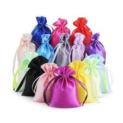 China Gifts Jewelry Pouch Folding Logo Multi Color Satin Drawstring Custom Dustproof Packaging Bag for sale