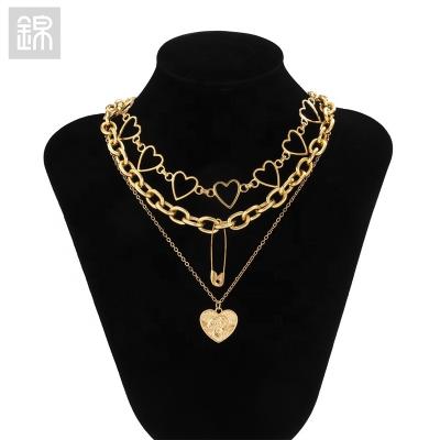 China JY-mail 2110X02668 Design Heart Shape Jewelry Necklace CLASSIC Multi Layer Alloy Iron Unique Lady Necklace Hot Sales Fashion Chain for sale