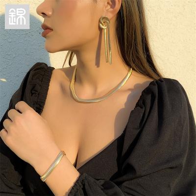 China JY-mail 2201B4806 CLASSIC jewelry bracelet necklace set simple iron chain 2022 new style design charm necklace costume girl earring set for sale