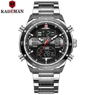 China Alarm JY-mail Men Watch KADEMAN K9109 30M SS Band Two Time Dial Three-Dimensional Fashion Luminous Week Classic Watch for sale