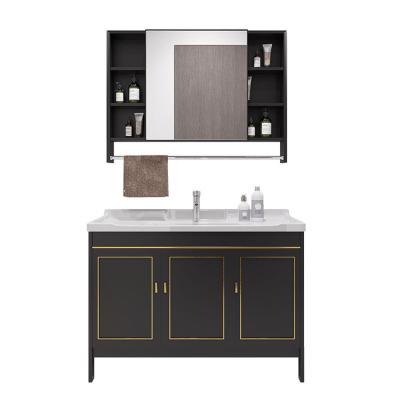 China Modern Black Outdoor Integral Sink Wall Hung Vanity Unit Tops Pedestal Bathroom Cabinet With Ceramic Basin for sale