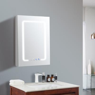 China Waterproof High Quality Wall Mounted Decorative Stainless Steel Mirror Cabinet With LED Light Temperature And Clock Medicine Cabinet for sale