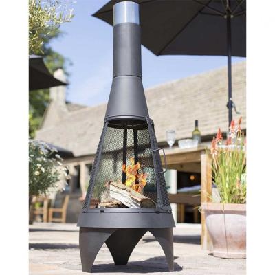 China Large Black Steel Fire Stocked Pit Outdoor Wood Burning Modern Backyard Chiminea 63-Inch for sale