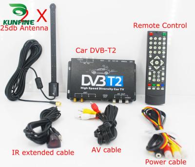 China HDTV Car DVB-T2 Digital TV Converter Car TV Tuner Digital TV Set Top Box Auto DTV Box With Two Tuner Antenna KF-V8002 for sale