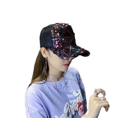 China COMMON women spring summer plaid sequin visor sun protection baseball cap breathable mesh sports hat for sale